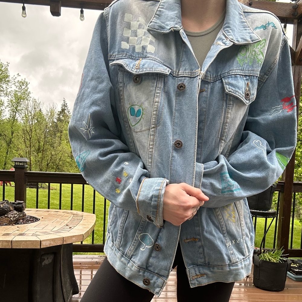 Graphic art Jean Jacket. Size M
